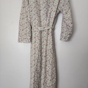 The Vermont Country Store Robe Portuguese Cotton Flannel Wrap Pink Rosebud Print